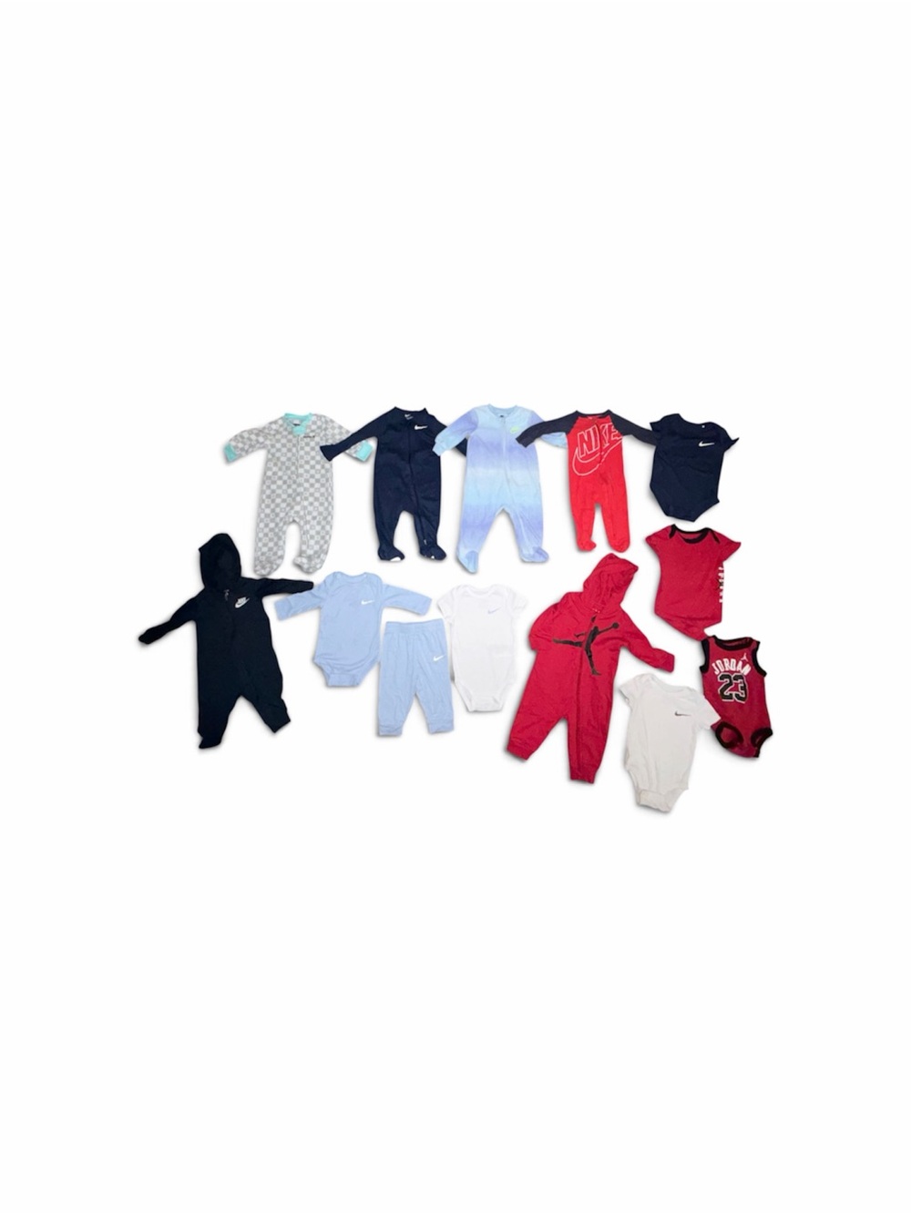 Nike Baby One-Piece Footies Bundle in Red, Navy, Light Blue, White, Gray